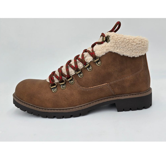 Sun + Stone Glenn Brown Faux Leather Sherpa Trim Memory Foam Boots Mens 9M - Picture 3 of 9